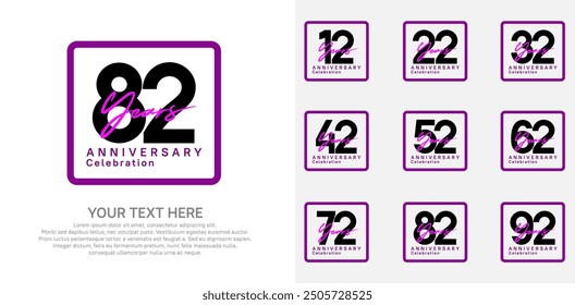 anniversary set logo style with black and purple color in square for company celebration moment