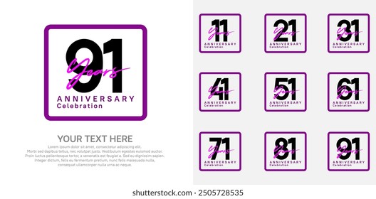 anniversary set logo style with black and purple color in square for company celebration moment