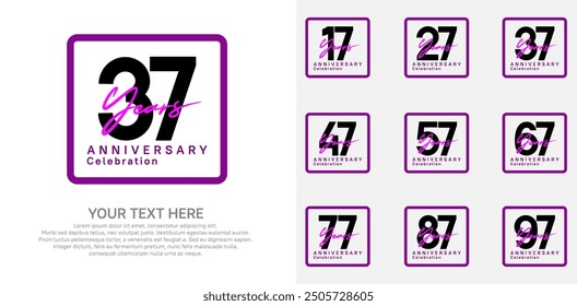 anniversary set logo style with black and purple color in square for company celebration moment