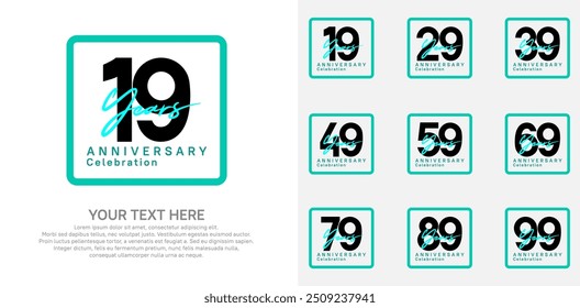 anniversary set logo style with black and blue color in square for company celebration moment