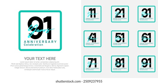 anniversary set logo style with black and blue color in square for company celebration moment