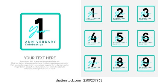anniversary set logo style with black and blue color in square for company celebration moment