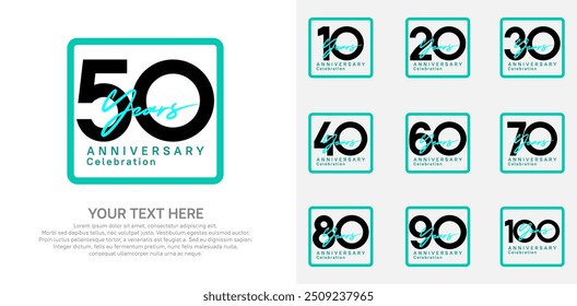 anniversary set logo style with black and blue color in square for company celebration moment