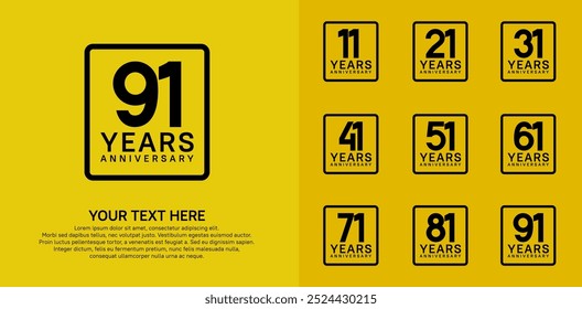 anniversary set logo style with black color in square for company celebration moment