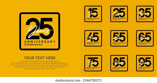 anniversary set logo style with black and white color in square for company celebration moment