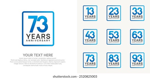 anniversary set logo style with blue and black color in square for company celebration moment