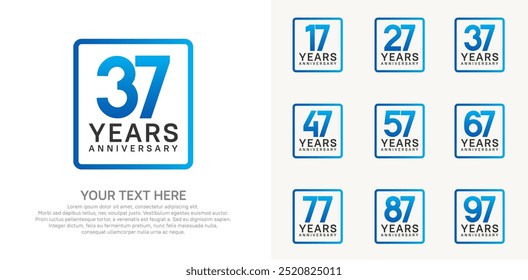anniversary set logo style with blue and black color in square for company celebration moment