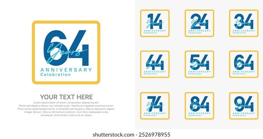 anniversary set logo style with blue and yellow color in square for company celebration moment