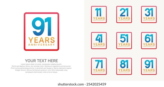 anniversary set logo style with blue color in square for company celebration moment