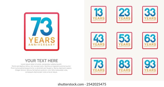 anniversary set logo style with blue color in square for company celebration moment