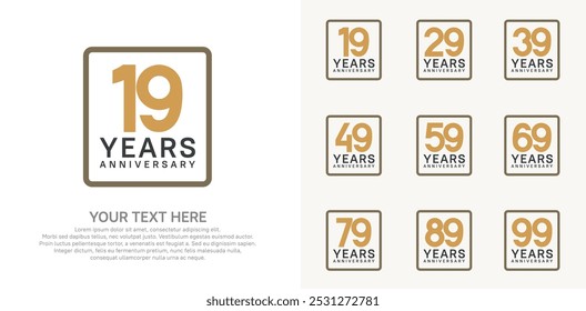 anniversary set logo style with brown color in square for company celebration moment