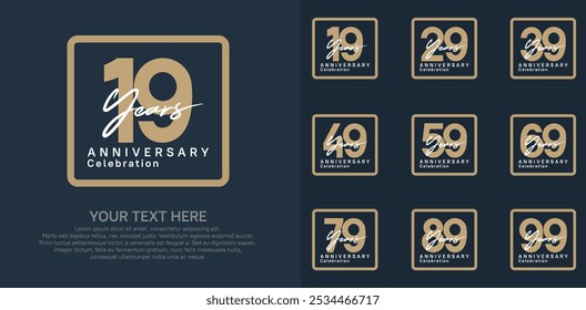 anniversary set logo style with brown and white color in square for company celebration moment