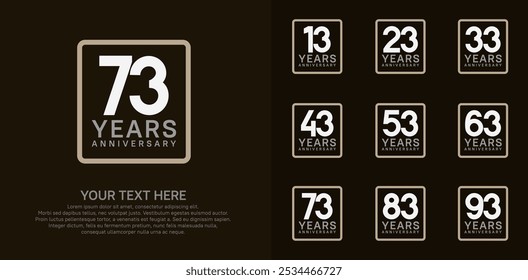 Estilo del logotipo del sistema del aniversario con color marrón y gris en cuadrado para el momento de la celebración de la compañía