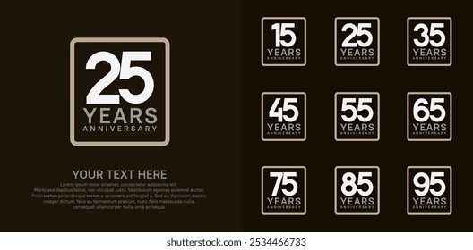 Estilo del logotipo del sistema del aniversario con color marrón y gris en cuadrado para el momento de la celebración de la compañía