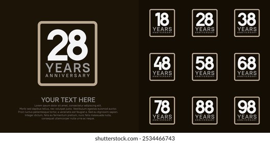 Estilo del logotipo del sistema del aniversario con color marrón y gris en cuadrado para el momento de la celebración de la compañía