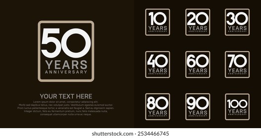 anniversary set logo style with brown and grey color in square for company celebration moment