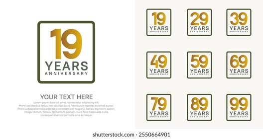 anniversary set logo style with brown and green color in square for company celebration moment