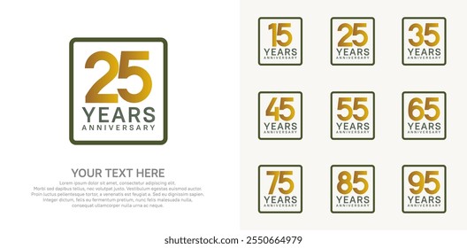 anniversary set logo style with brown and green color in square for company celebration moment