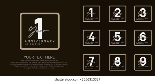 anniversary set logo style with brown and white color in square for company celebration moment