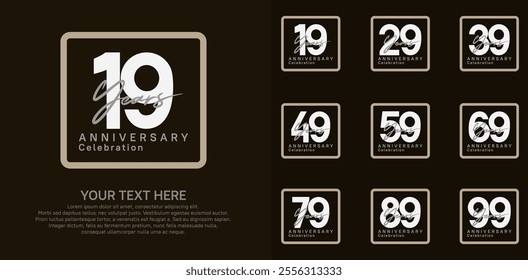 anniversary set logo style with brown and white color in square for company celebration moment