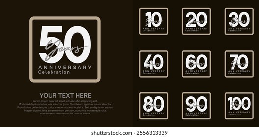 anniversary set logo style with brown and white color in square for company celebration moment