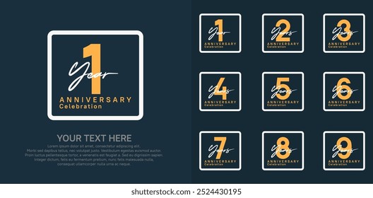 anniversary set logo style with golden and silver color in square for company celebration moment