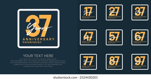 anniversary set logo style with golden and silver color in square for company celebration moment