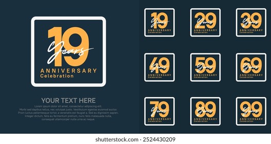 anniversary set logo style with golden and silver color in square for company celebration moment