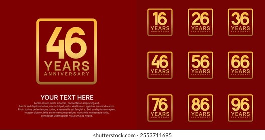 anniversary set logo style with golden color in square for company celebration moment