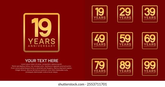 anniversary set logo style with golden color in square for company celebration moment