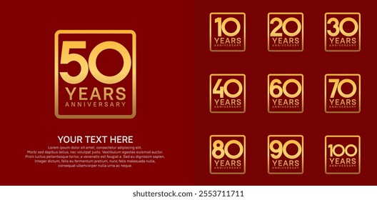 anniversary set logo style with golden color in square for company celebration moment