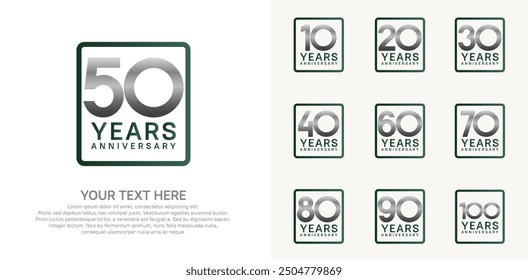 anniversary set logo style with green and silver color for company celebration moment