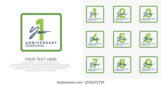 anniversary set logo style with green color in square for company celebration moment