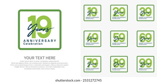 anniversary set logo style with green color in square for company celebration moment