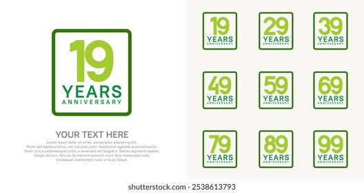 anniversary set logo style with green color in square for company celebration moment