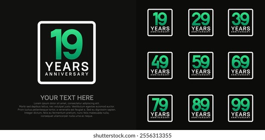 anniversary set logo style with green color in square for company celebration moment