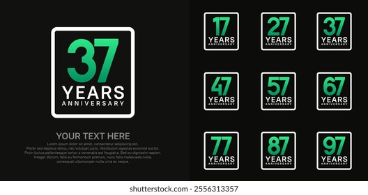 anniversary set logo style with green color in square for company celebration moment