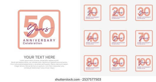 Estilo del logotipo del sistema del aniversario con el color rosado en cuadrado para el momento de la celebración de la compañía
