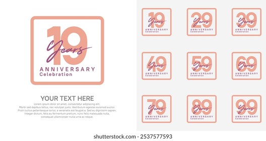 anniversary set logo style with pink color in square for company celebration moment