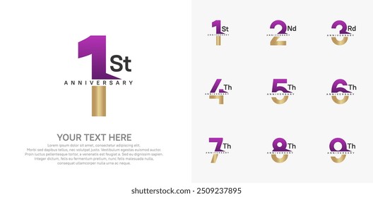 anniversary set logo style with purple and gold color for company celebration moment
