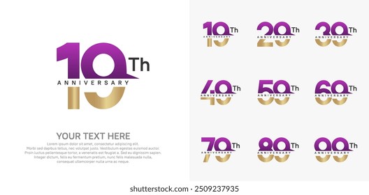 anniversary set logo style with purple and gold color for company celebration moment