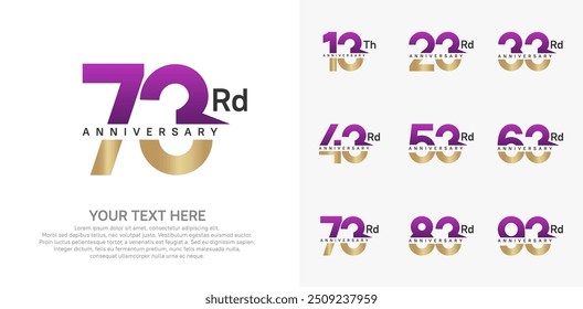 anniversary set logo style with purple and gold color for company celebration moment
