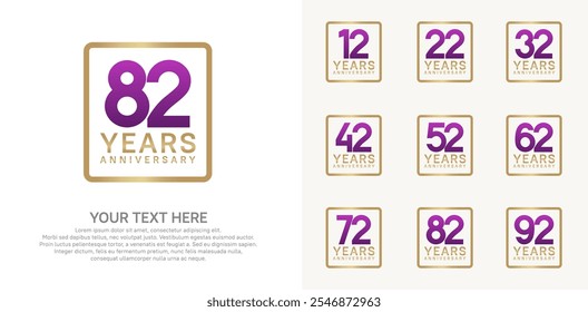 anniversary set logo style with purple and gold color in square for company celebration moment