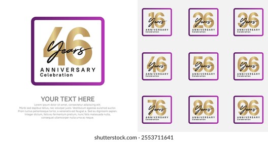 anniversary set logo style with purple and gold color in square for company celebration moment