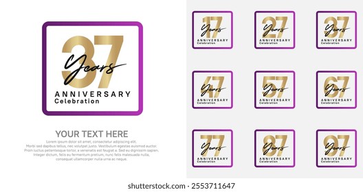 anniversary set logo style with purple and gold color in square for company celebration moment