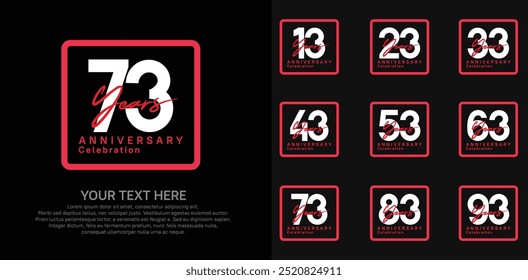 anniversary set logo style with white and red color in square for company celebration moment