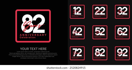 anniversary set logo style with white and red color in square for company celebration moment