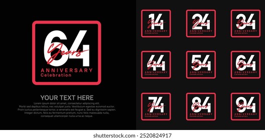 anniversary set logo style with white and red color in square for company celebration moment