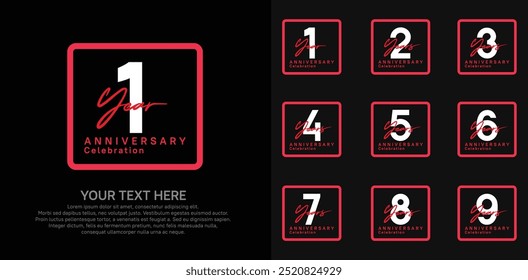 anniversary set logo style with white and red color in square for company celebration moment