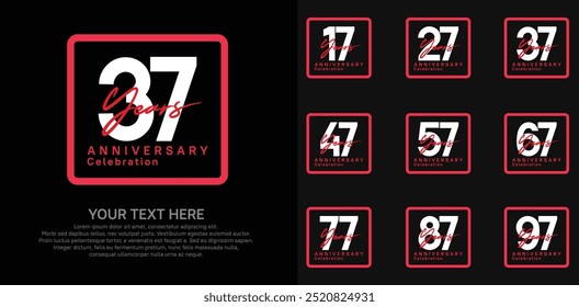 anniversary set logo style with white and red color in square for company celebration moment